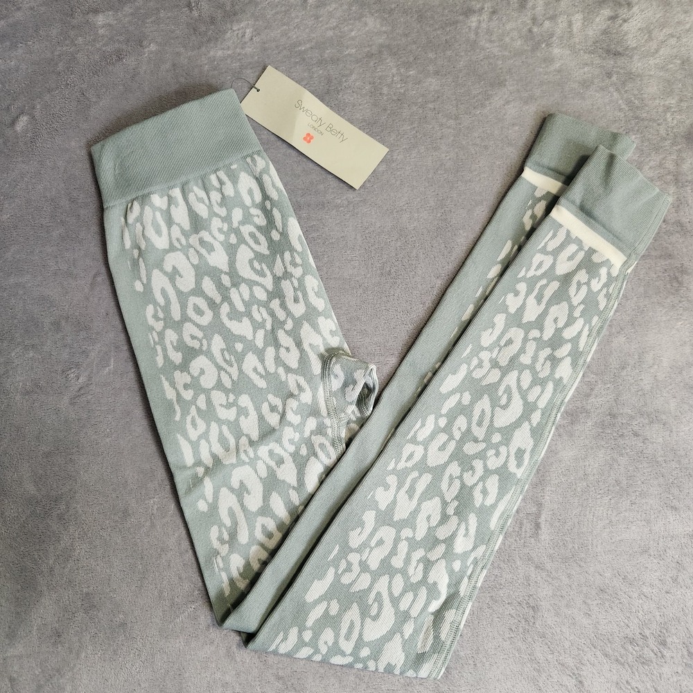 New $118 Sweaty Betty Leopard Jacquard Base Layer Leggings Women XS Blue Gray